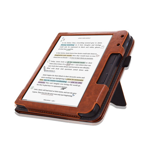 Kobo Libra Colour (7") N428 - 2in1 Stand Cover / Hoesje / Sleepcover - Donkerbruin